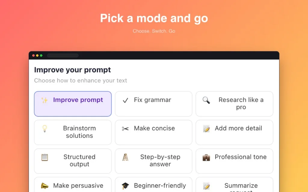 Prompt God workspace with tabs for recent prompts, favorites, modes, templates and collections