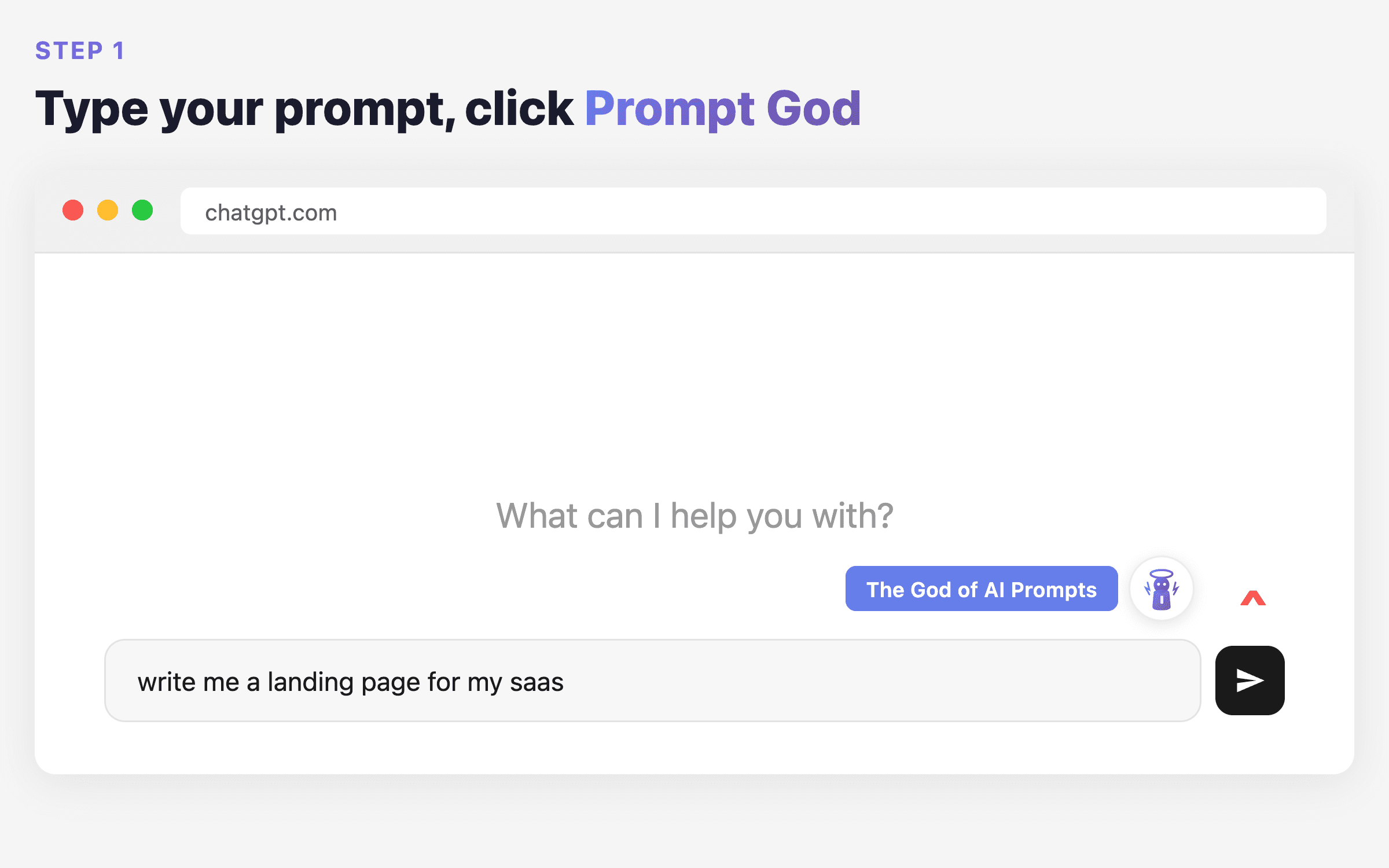 Schritt 1: Tippe einen Prompt in ChatGPT und klicke den Prompt-God-Glitzer-Button, um ihn zu verbessern